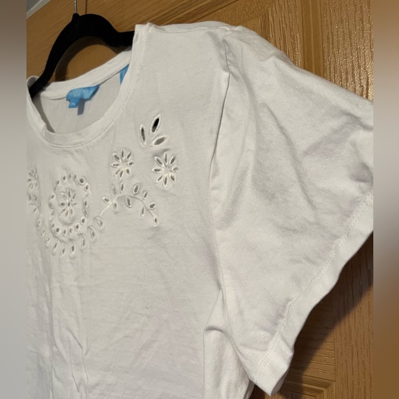 Draper James RSVP White Cut Out Tee XL Basic Cotton Short Sleeve Whimsy Modern - Picture 4 of 8